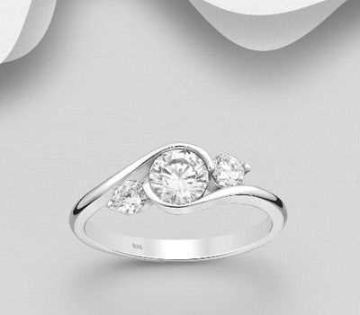 Şəkli böyütmək üçün tiklayın 925 Sterling Silver Swirl Ring Decorated with CZ Simulated Diamonds