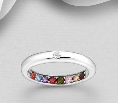 925 Sterling Silver Ring, Decorated with Colorful CZ Simulated Diamonds