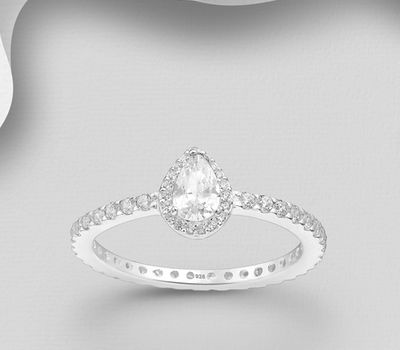 Şəkli böyütmək üçün tiklayın 925 Sterling Silver Droplet Ring, Decorated with CZ Simulated Diamond