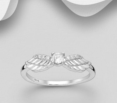 925 Sterling Silver Wing Ring, Decorated with CZ Simulated Diamonds