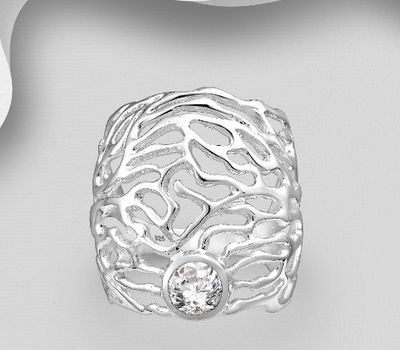 925 Sterling Silver Abstract Ring, Decorated with CZ Simulated Diamond