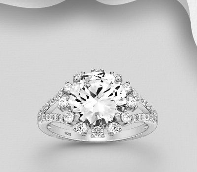 925 Sterling Silver Ring Decorated with CZ Simulated Diamonds