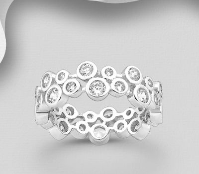 925 Sterling Silver Ring Decorated with CZ Simulated Diamonds