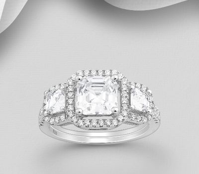 925 Sterling Silver Halo Ring, Decorated with CZ Simulated Diamonds