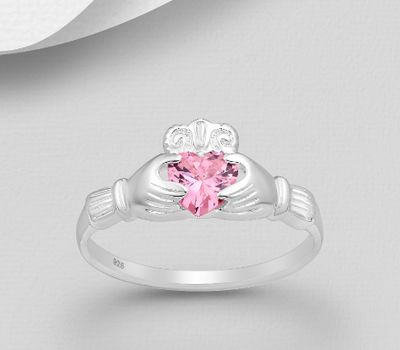 925 Sterling Silver Claddagh Ring Decorated with CZ Simulated Diamonds