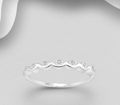 925 Sterling Silver Ring, Decorated with CZ Simulated Diamonds