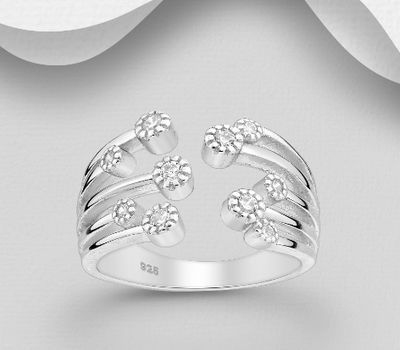 925 Sterling Silver Ring Decorated with CZ Simulated Diamonds