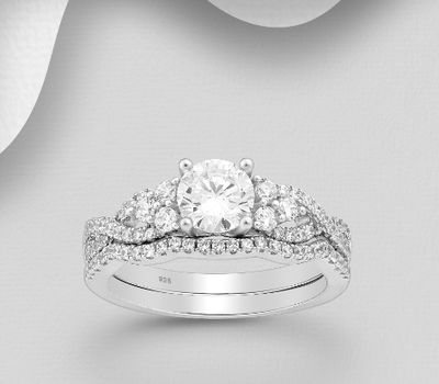 925 Sterling Silver Ring, Decorated with CZ Simulated Diamonds