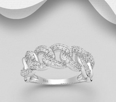 925 Sterling Silver Links Ring, Decorated with CZ Simulated Diamonds