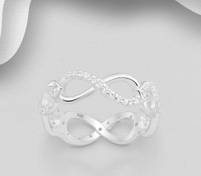 Şəkli böyütmək üçün tiklayın 925 Sterling Silver Infinity Ring, Decorated with CZ Simulated Diamonds