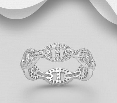 925 Sterling Silver Links Ring, Decorated with CZ Simulated Diamonds