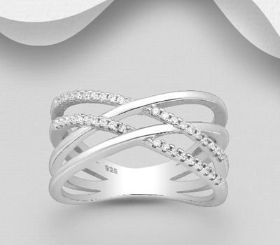Şəkli böyütmək üçün tiklayın 925 Sterling Silver Layered Ring Decorated with CZ Simulated Diamonds