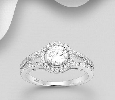 925 Sterling Silver Ring, Decorated with CZ Simulated Diamonds