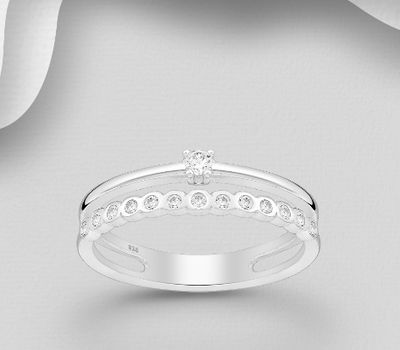 925 Sterling Silver Ring, Decorated with CZ Simulated Diamonds