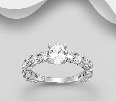 Şəkli böyütmək üçün tiklayın 925 Sterling Silver Ring, Decorated with CZ Simulated Diamonds