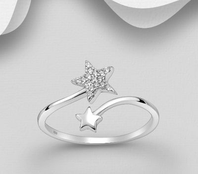 Şəkli böyütmək üçün tiklayın 925 Sterling Silver Star Ring, Decorated with CZ Simulated Diamonds