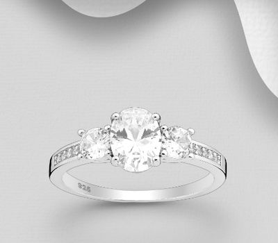 Şəkli böyütmək üçün tiklayın 925 Sterling Silver Ring Decorated with CZ Simulated Diamonds