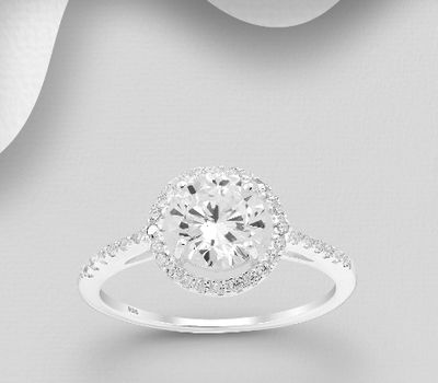 925 Sterling Silver Halo Ring, Decorated with CZ Simulated Diamonds