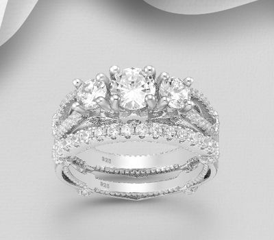 Şəkli böyütmək üçün tiklayın 925 Sterling Silver Stack Ring, Decorated with CZ Simulated Diamonds