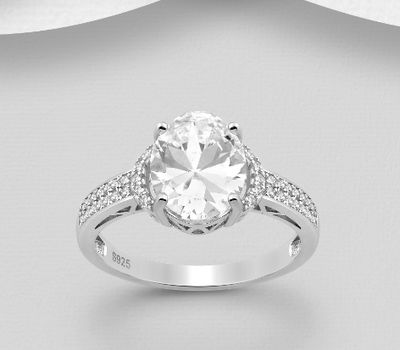 Malın səhifəsinə keç 925 Sterling Silver Oval Ring Decorated with CZ Simulated Diamonds