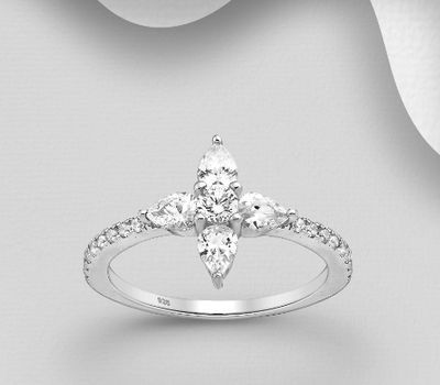 Şəkli böyütmək üçün tiklayın 925 Sterling Silver Ring, Decorated with CZ Simulated Diamonds