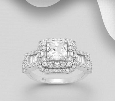 Şəkli böyütmək üçün tiklayın 925 Sterling Silver Ring Decorated with CZ Simulated Diamonds