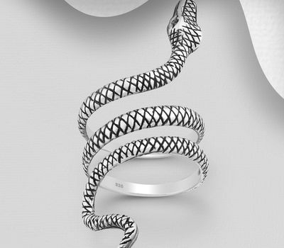 Şəkli böyütmək üçün tiklayın 925 Sterling Silver Adjustable Oxidized Snake Ring