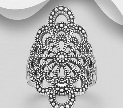 925 Sterling Silver Oxidized Patterned Ring