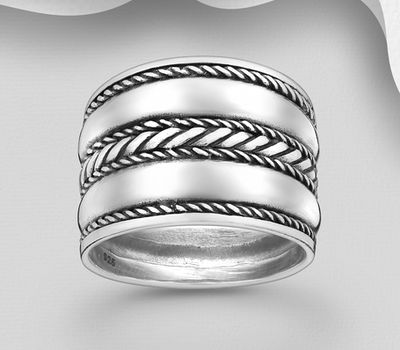 Şəkli böyütmək üçün tiklayın 925 Sterling Silver Oxidized Ring Featuring Weave Design