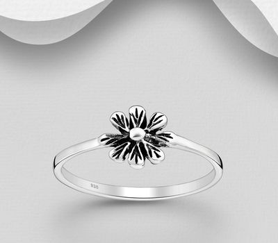Şəkli böyütmək üçün tiklayın 925 Sterling Silver Oxidized Flower Ring