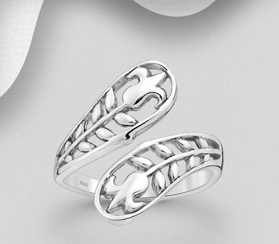 925 Sterling Silver Adjustable Flower and Leaf Ring