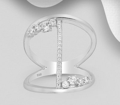 925 Sterling Silver Layered Ring Decorated with CZ Simulated Diamonds