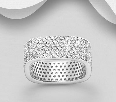 Şəkli böyütmək üçün tiklayın 925 Sterling Silver Band Ring, Decorated with CZ Simulated Diamonds