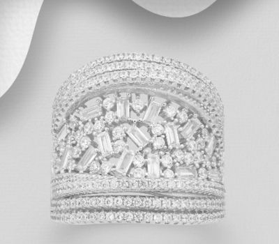 925 Sterling Silver Ring Decorated with CZ Simulated Diamonds