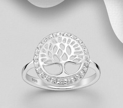 925 Sterling Silver Tree of Life Ring, Decorated with CZ Simulated Diamonds