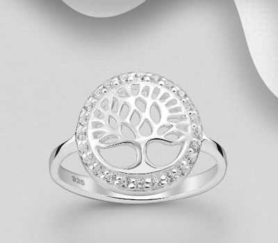 Malın səhifəsinə keç 925 Sterling Silver Tree of Life Ring, Decorated with CZ Simulated Diamonds