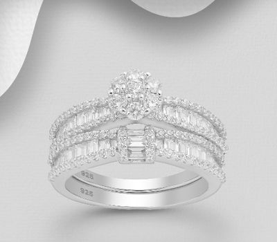 Şəkli böyütmək üçün tiklayın Set of 2 Sterling Silver Stack Rings, Decorated with CZ Simulated Diamonds