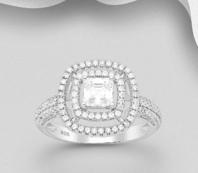 Şəkli böyütmək üçün tiklayın 925 Sterling Silver Halo Ring, Decorated with CZ Simulated Diamonds