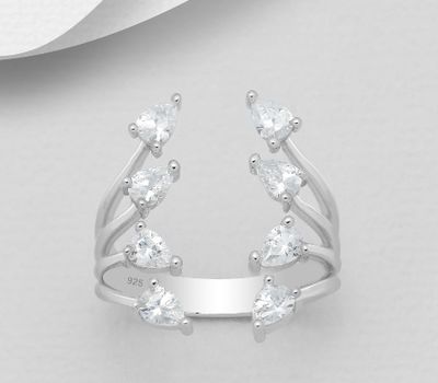 Şəkli böyütmək üçün tiklayın 925 Sterling Silver Adjustable Ring, Decorated with CZ Simulated Diamonds