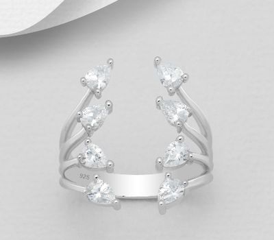 925 Sterling Silver Adjustable Ring, Decorated with CZ Simulated Diamonds