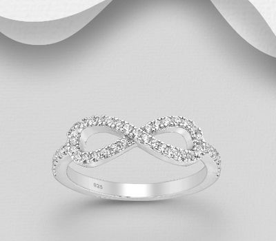 925 Sterling Silver Infinity Ring, Decorated with CZ Simulated Diamonds