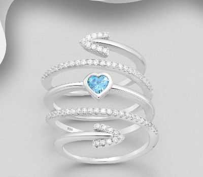 Şəkli böyütmək üçün tiklayın 925 Sterling Silver Heart Arrow Ring, Decorated with Various Color CZ Simulated Diamonds