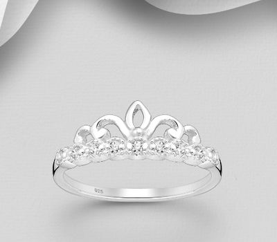 Şəkli böyütmək üçün tiklayın 925 Sterling Silver Crown Ring, Decorated with CZ Simulated Diamonds