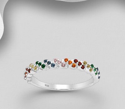 Şəkli böyütmək üçün tiklayın 925 Sterling Silver Ring, Decorated with Colorful CZ Simulated Diamonds