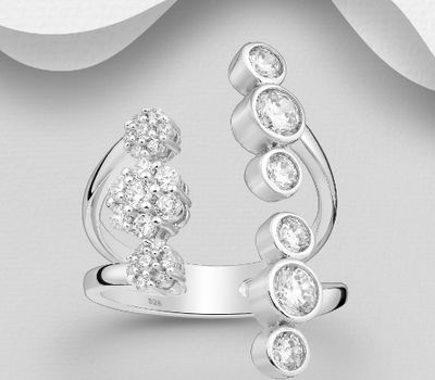 925 Sterling Silver Adjustable Ring, Decorated with CZ Simulated Diamonds