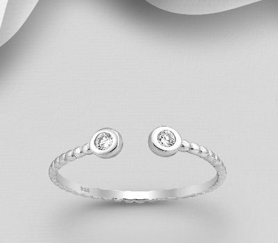 925 Sterling Silver Adjustable Ring, Decorated with CZ Simulated Diamonds