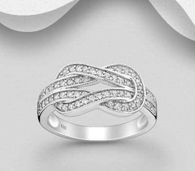 925 Sterling Silver Knot Ring, Decorated with CZ Simulated Diamonds
