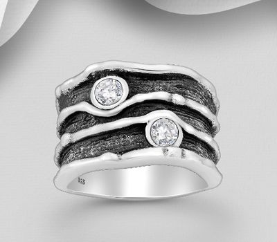 Malın səhifəsinə keç 925 Sterling Silver Oxidized Ring Decorated with CZ Simulated Diamonds