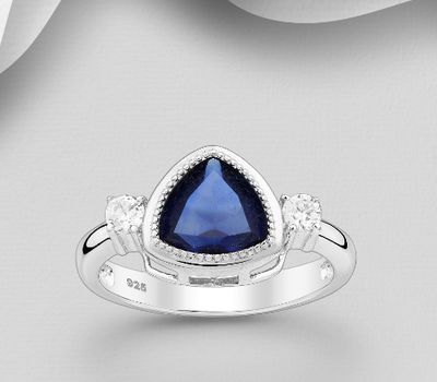 925 Sterling Silver Triangle Ring, Decorated with Various Color CZ Simulated Diamonds