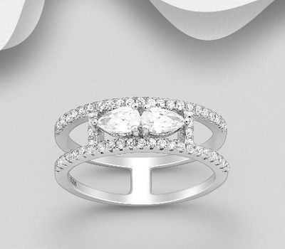 Şəkli böyütmək üçün tiklayın 925 Sterling Silver Layered Ring, Decorated with CZ Simulated Diamonds